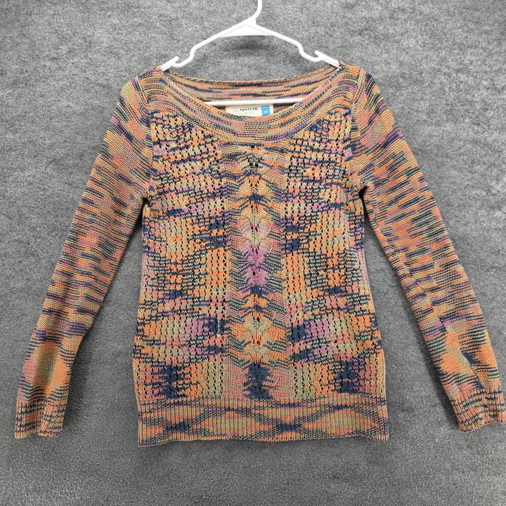 Sparrow Sweater Womens XS Multicolor Open Knit Pullover Scoop Neck Boho Lace